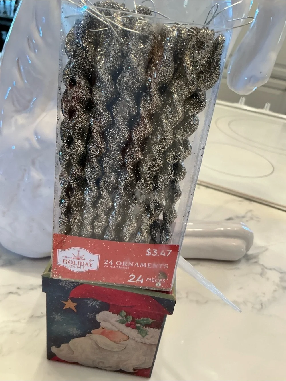 Holiday Time Glitter Spiral Ornaments - Silver
